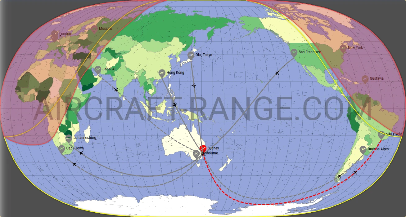 Gulfstream G650ER broker route map from Sydney Kingsford Smith International Airport (YSSY)