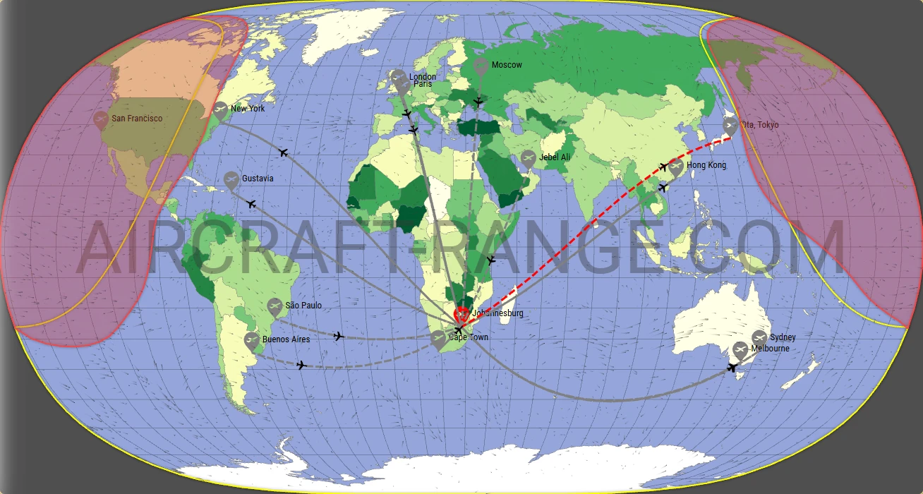 Gulfstream G700 broker route map from OR Tambo International Airport (FAOR)