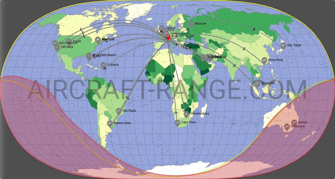 Gulfstream G700 broker route map from Nice-Côte d'Azur Airport (LFMN)