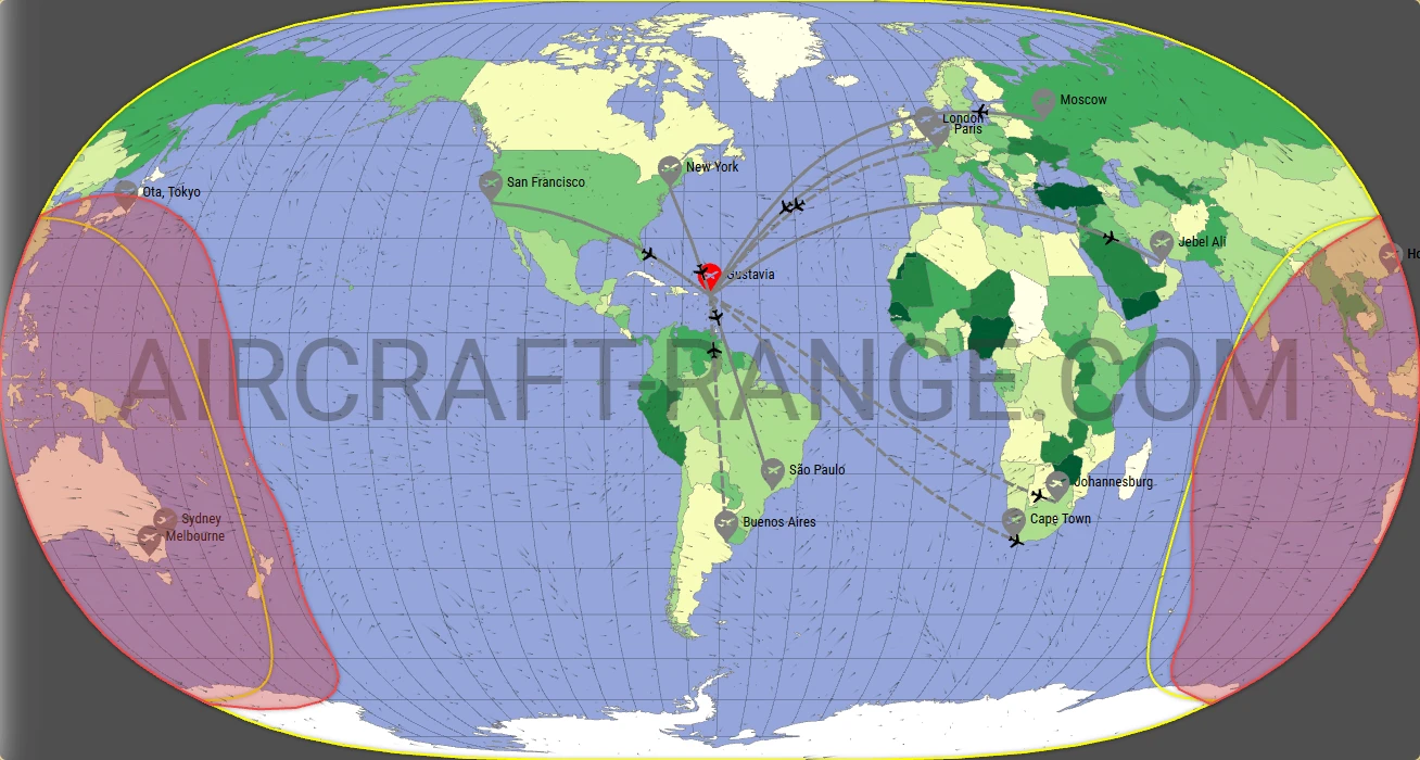 Gulfstream G700 broker route map from Gustaf III Airport (TFFJ)