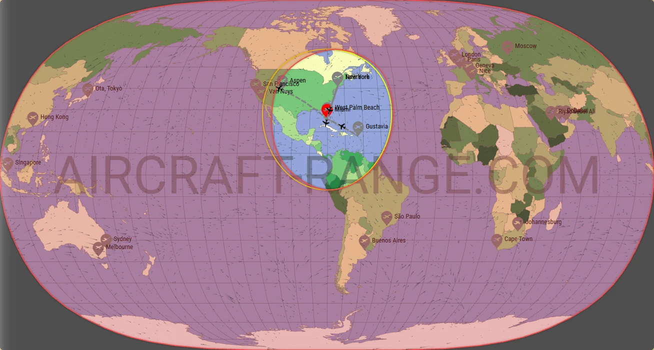 Phenom 300 broker route map from Miami-Opa Locka Executive Airport (KOPF)