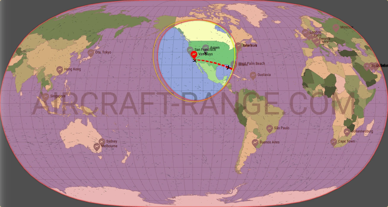 Phenom 300 broker route map from Van Nuys Airport (KVNY)