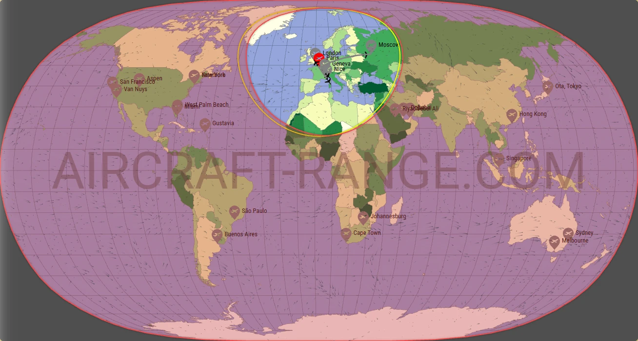 Phenom 300 broker route map from Paris-Le Bourget Airport (LFPB)