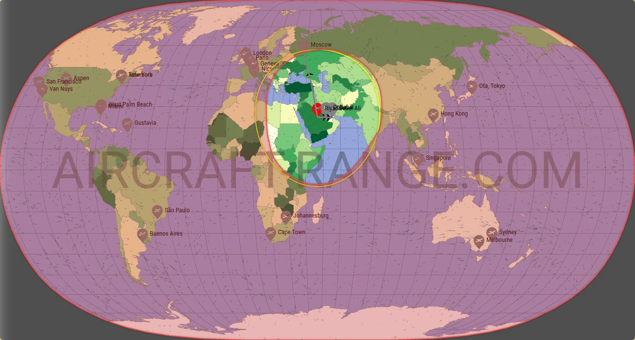 Phenom 300 broker route map from King Khaled International Airport (OERK)