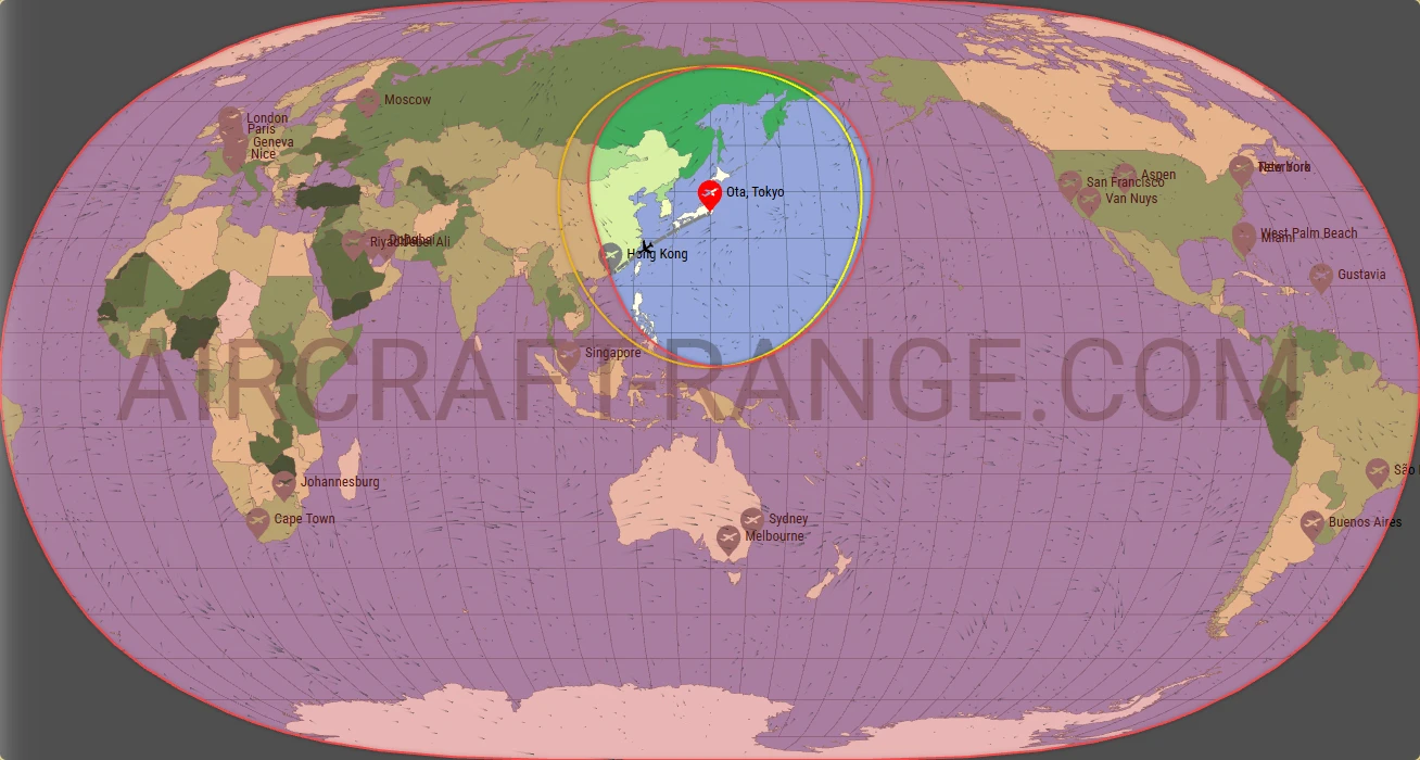 Phenom 300 broker route map from Tokyo Haneda International Airport (RJTT)