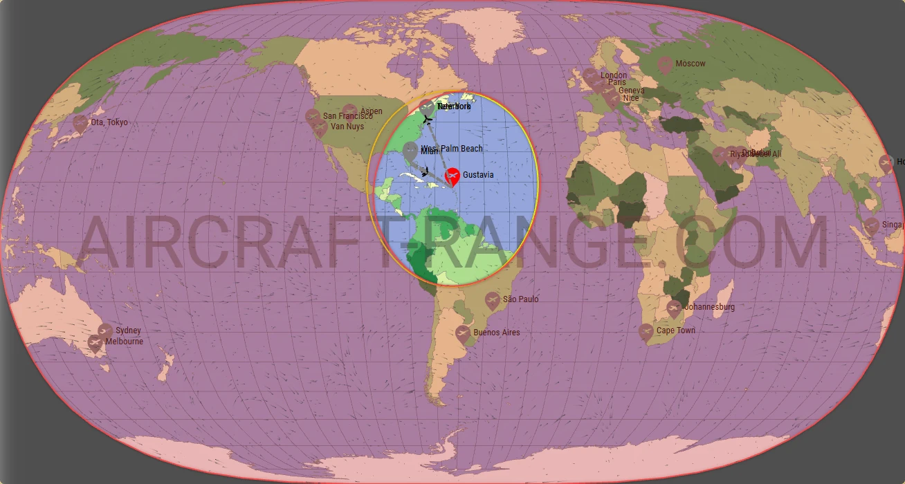 Phenom 300 broker route map from Gustaf III Airport (TFFJ)