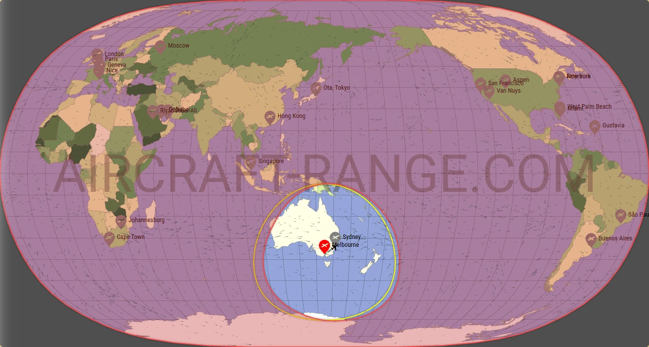 Phenom 300 broker route map from Melbourne International Airport (YMML)