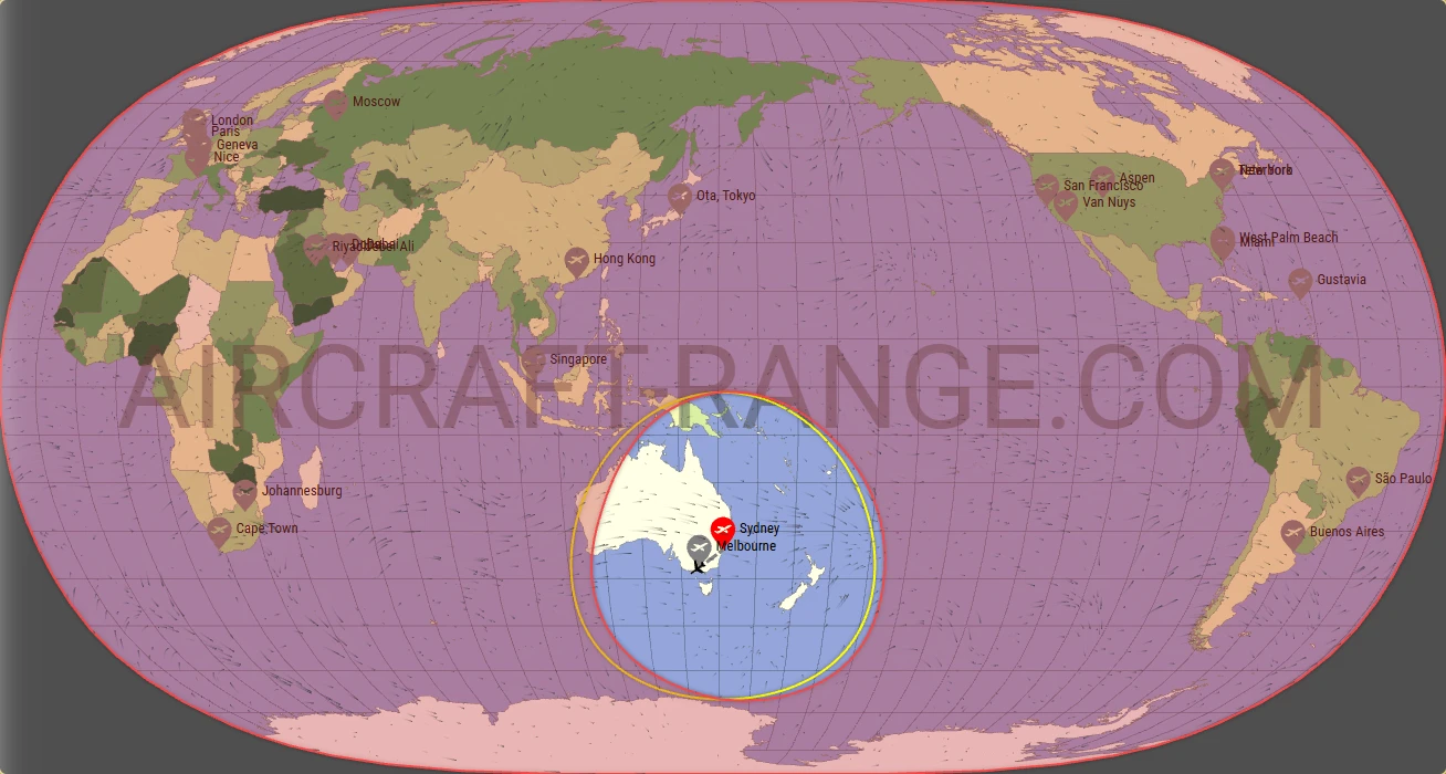 Phenom 300 broker route map from Sydney Kingsford Smith International Airport (YSSY)